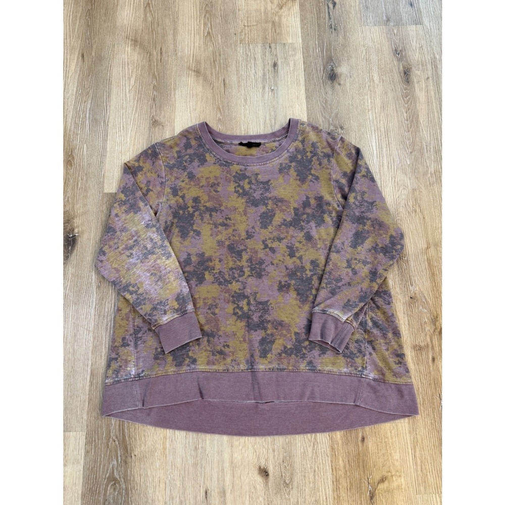 Jane + Delancey Gorpcore Camo Sweatshirt 1X Purple Green Acid Wash Boho Y2K